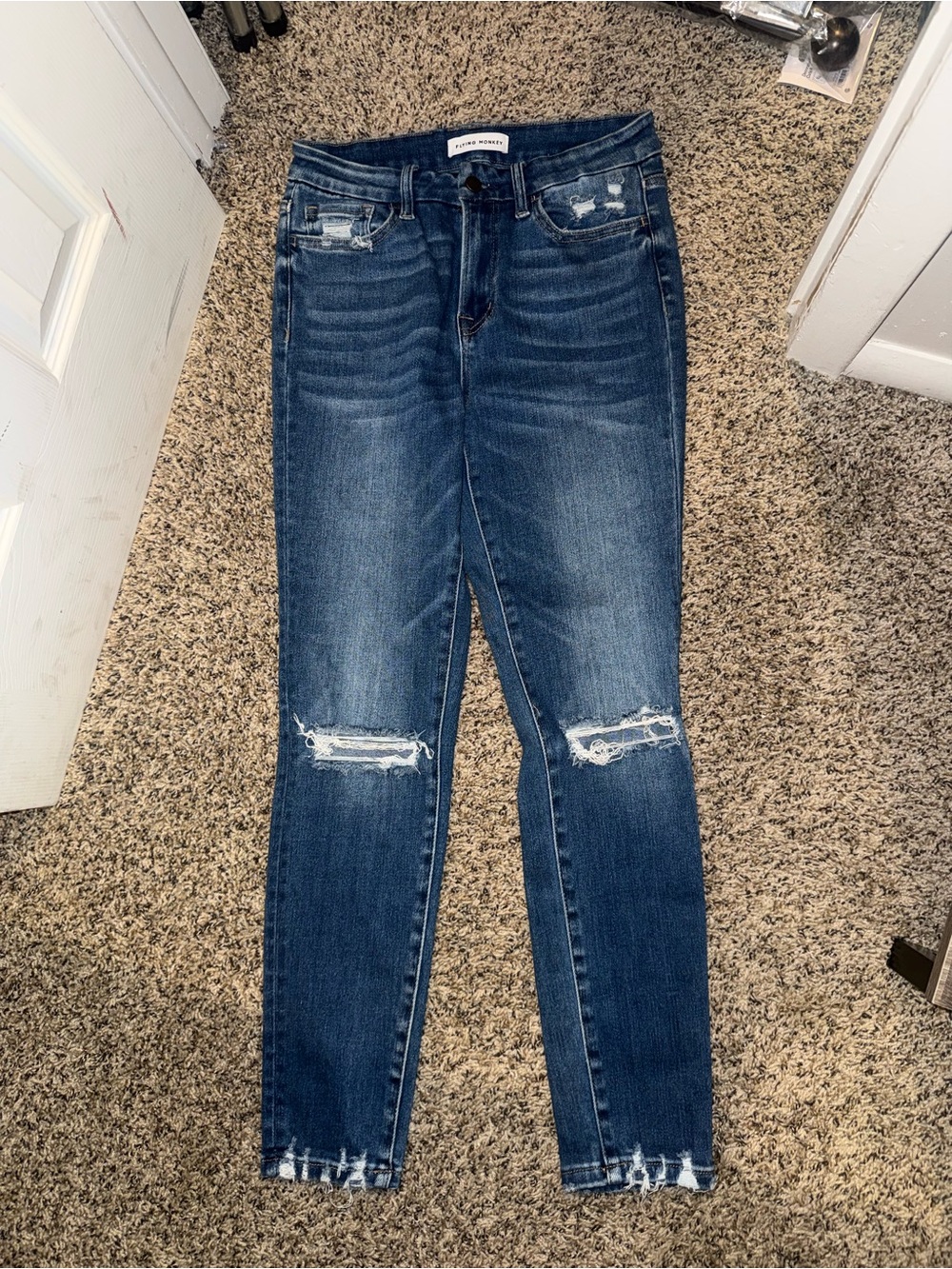 Flying Monkey High-Rise Distressed Women’s Jeans - Dark Blue